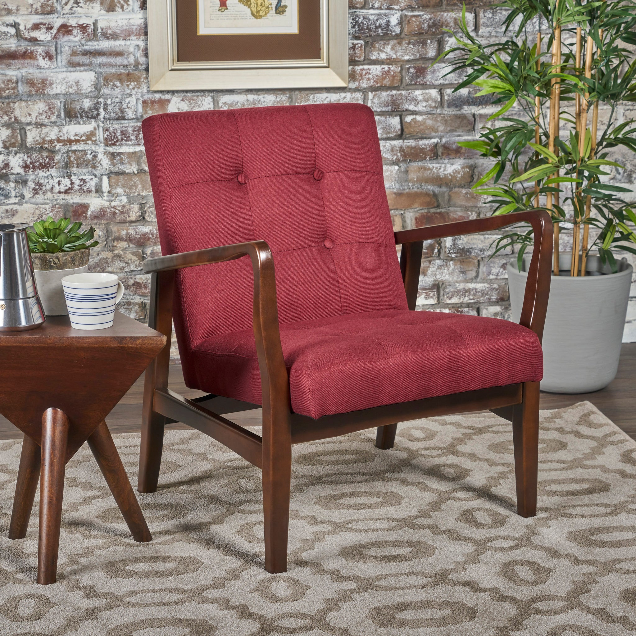 Deep Red Fabric Mid Century Modern Club Chair Red Fabric
