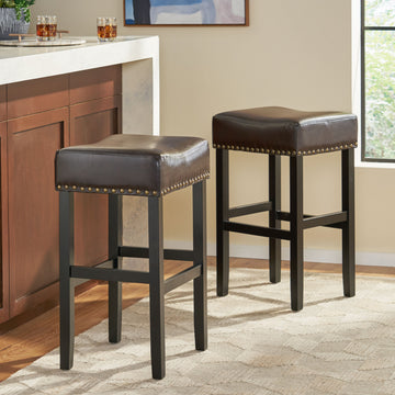 30 Inch Backless Brown Leather Counter Stool Set Of 2 Brown Set Of 2 Leather