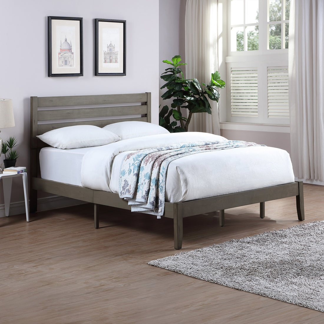 Queen Bed Grey Acacia Wood