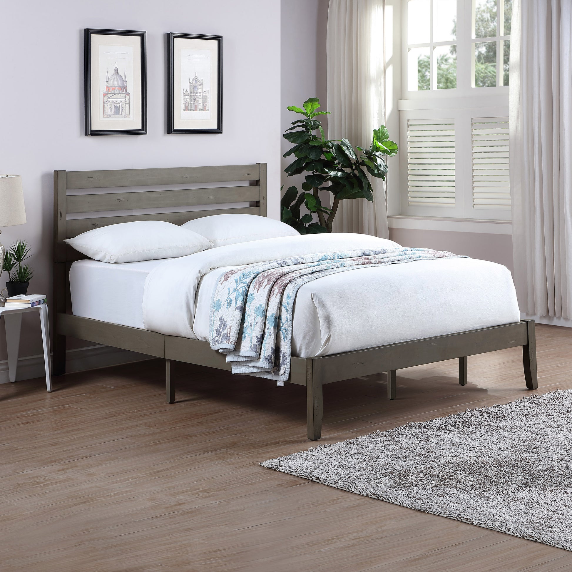Queen Bed Grey Acacia Wood