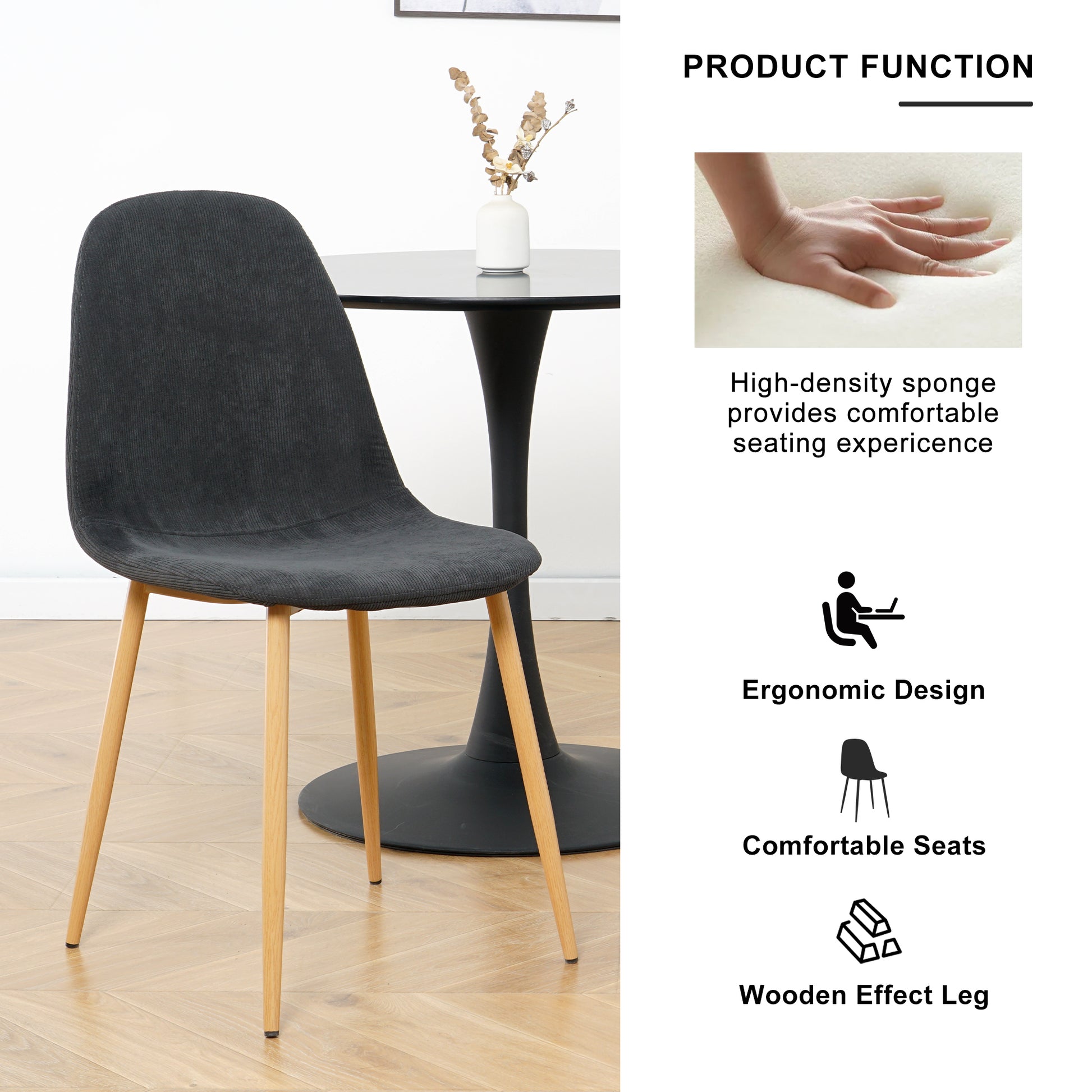 Deep Grey Modern Fabric Chairs With Wood Transfer Metal Leg Set Of 4 Dark Gray Metal