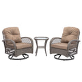 3 Pieces Outdoor Swivel Rocker Patio Chairs, 360 Degree Rocking Patio Conversation Set With Thickened Cushions And Glass Coffee Table For Backyard, Khaki Khaki Steel