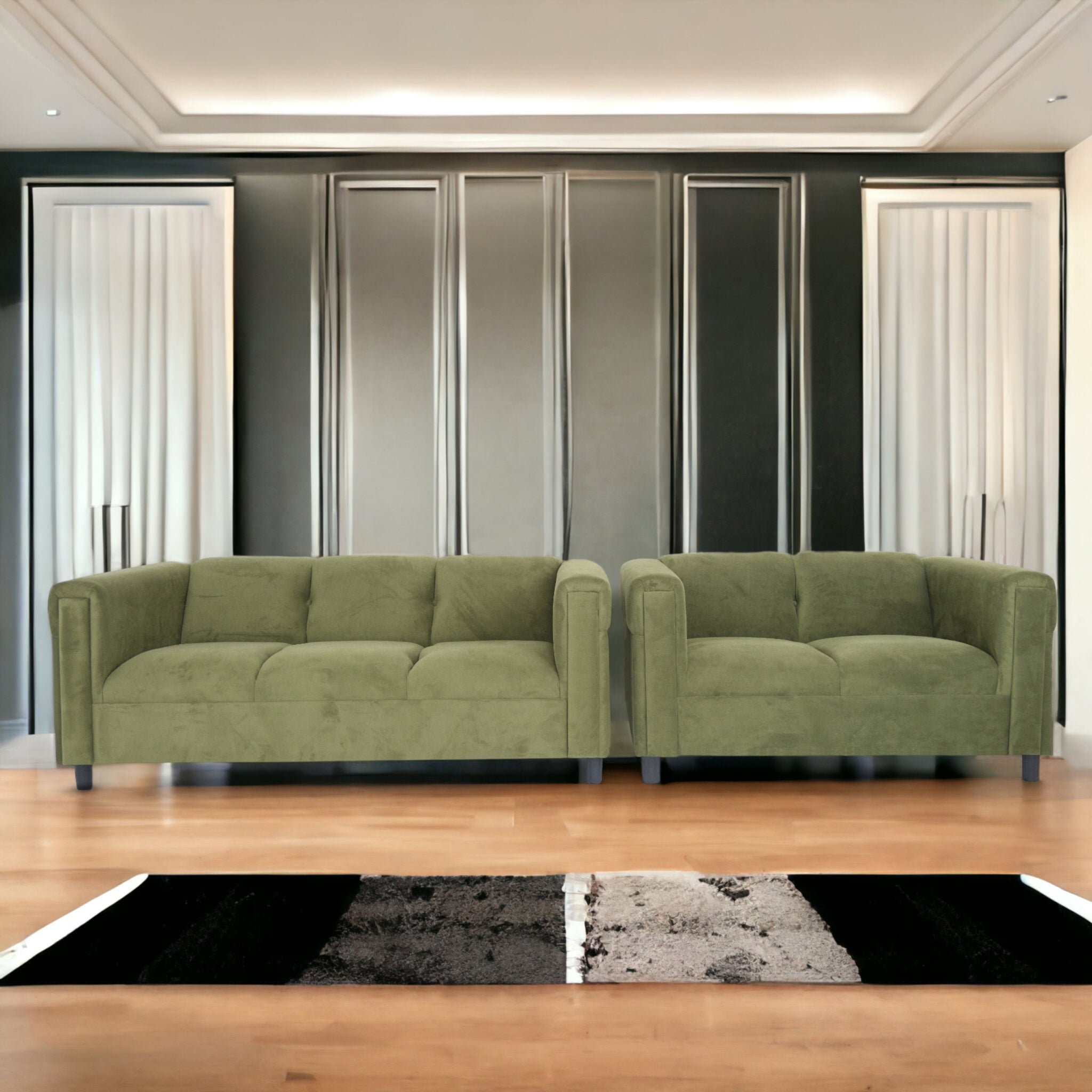 Green Suede Loveseat And Sofa Set For Living Room, Modern D Cor Couch Sets For Living Room, Bedrooms With Solid Wood Frame Green Wood Foam Suede