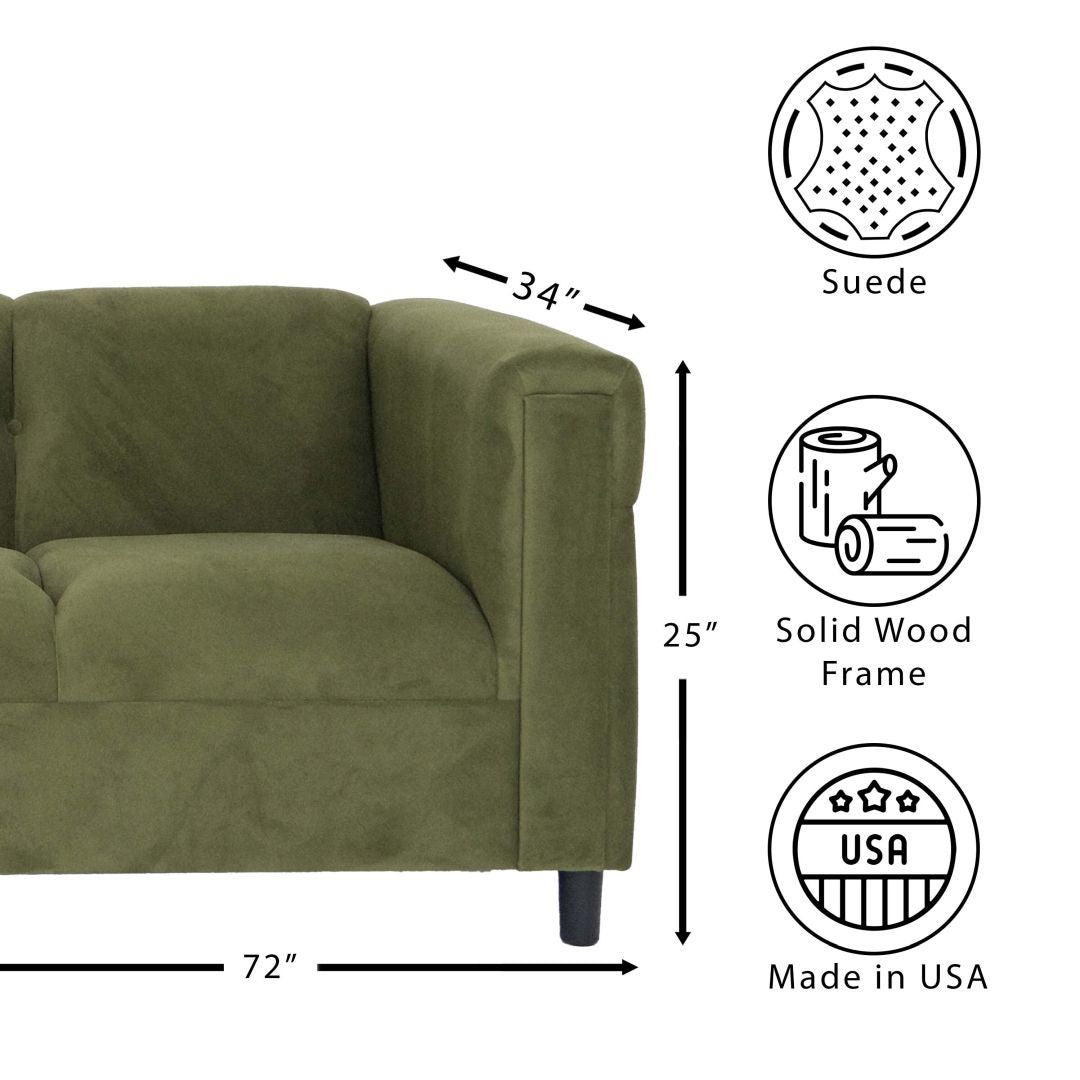 Green Suede Sofa, Modern 3 Seater Sofas Couches For Living Room, Bedroom, Office, And Apartment With Solid Wood Frame Green Wood Foam Suede