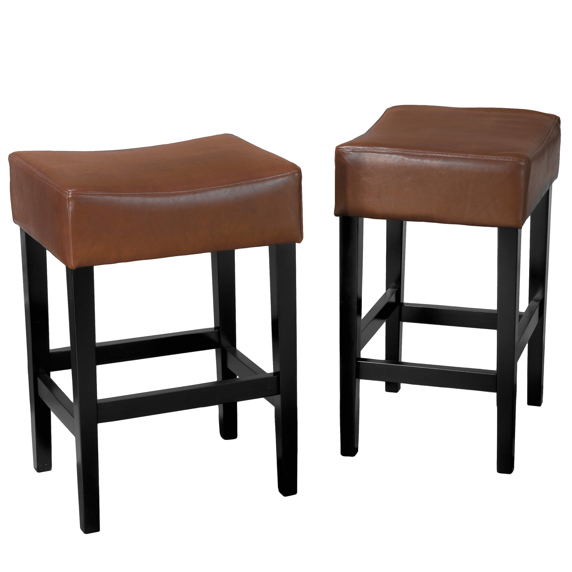 Set Of 2, 26.75" Backless Leather Counter Height Barstool, Brown Brown Leather