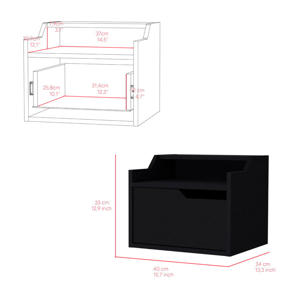 Floating Nightstand Chester, Bedroom, Black Black Particle Board Engineered Wood