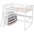 Full Size Loft Bed With Desk And Shelves,Two Built In Drawers,White Old Sku: Sm000416Aak Box Spring Not Required Full White Wood Bedroom Pine