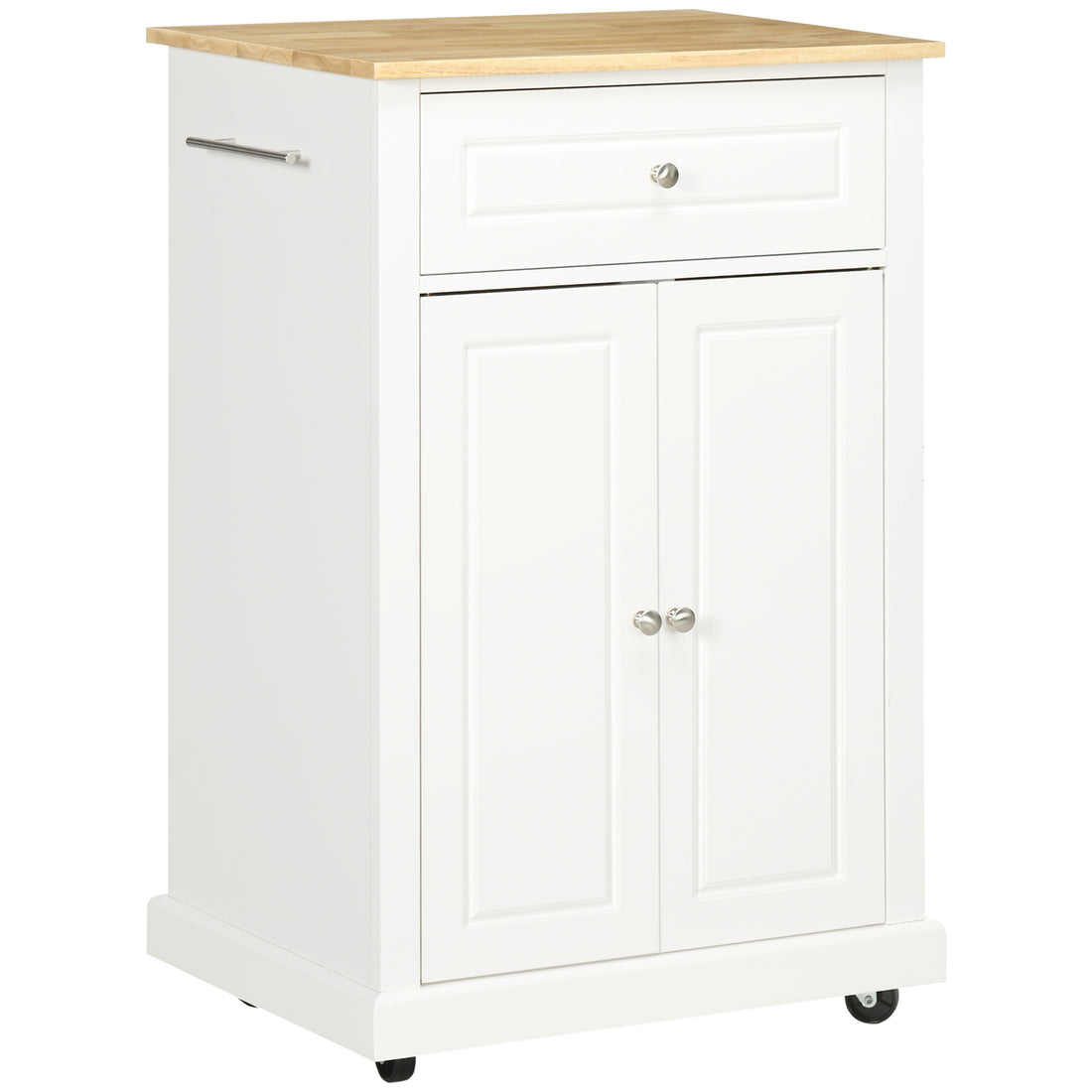 Rolling Kitchen Island Cart, Portable Serving Trolley Table With Drawer, Adjustable Shelf And 2 Towel Racks, Cream White Cream White Mdf