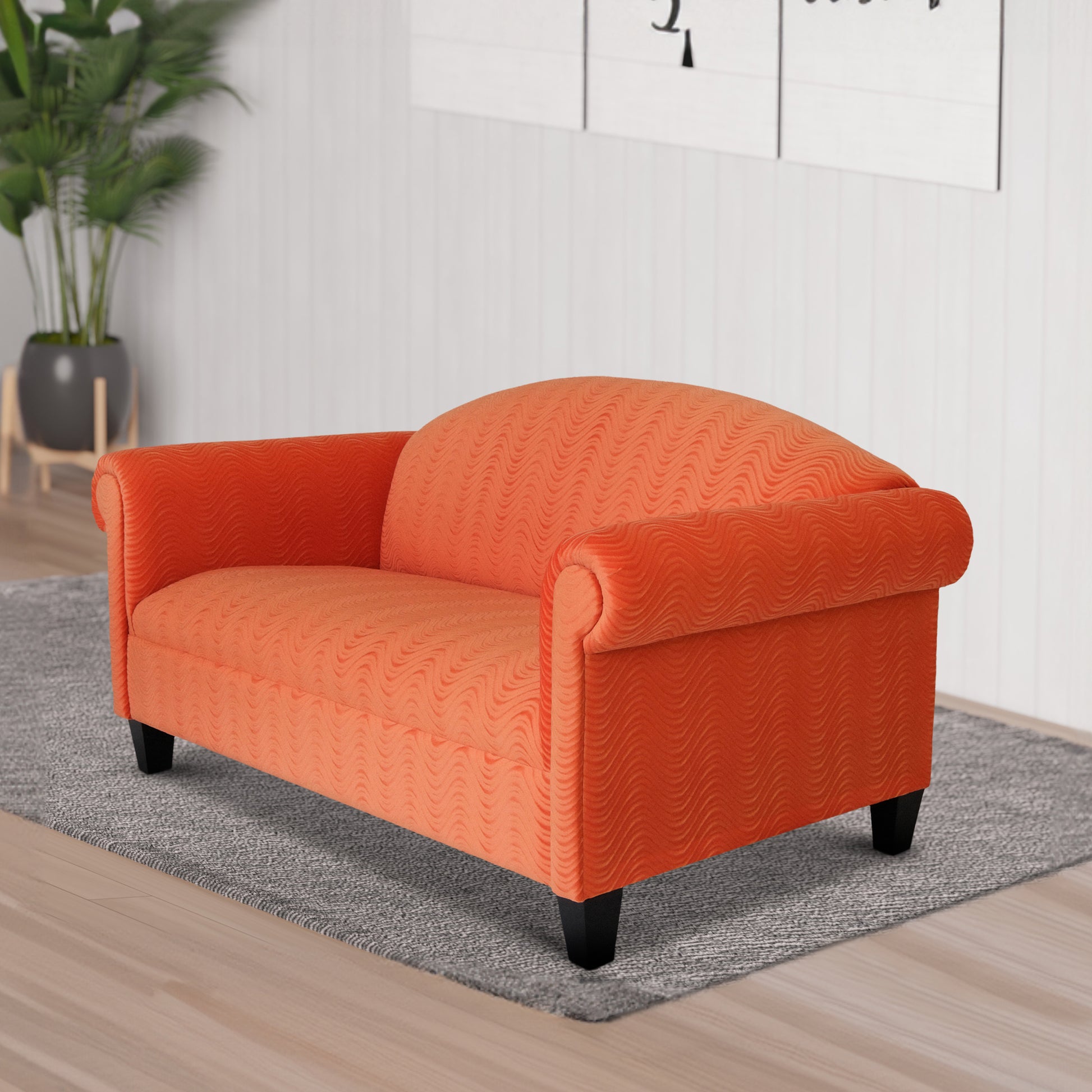 Camel Back Ornage Velvet Sofa For Living Room, Modern 3 Seater Sofas Couches For Bedroom, Office, And Apartment With Solid Wood Frame Orange Wood Foam Velvet