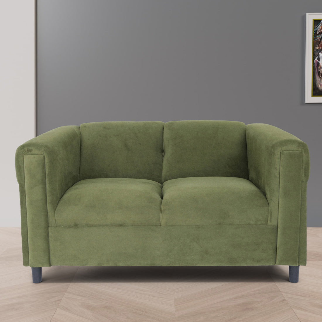 Green Suede Loveseat Sofa For Living Room, Modern D Cor Beautiful Seat Mini Small Couches For Small Spaces And Bedroom With Solid Wood Frame Green Wood Foam Suede