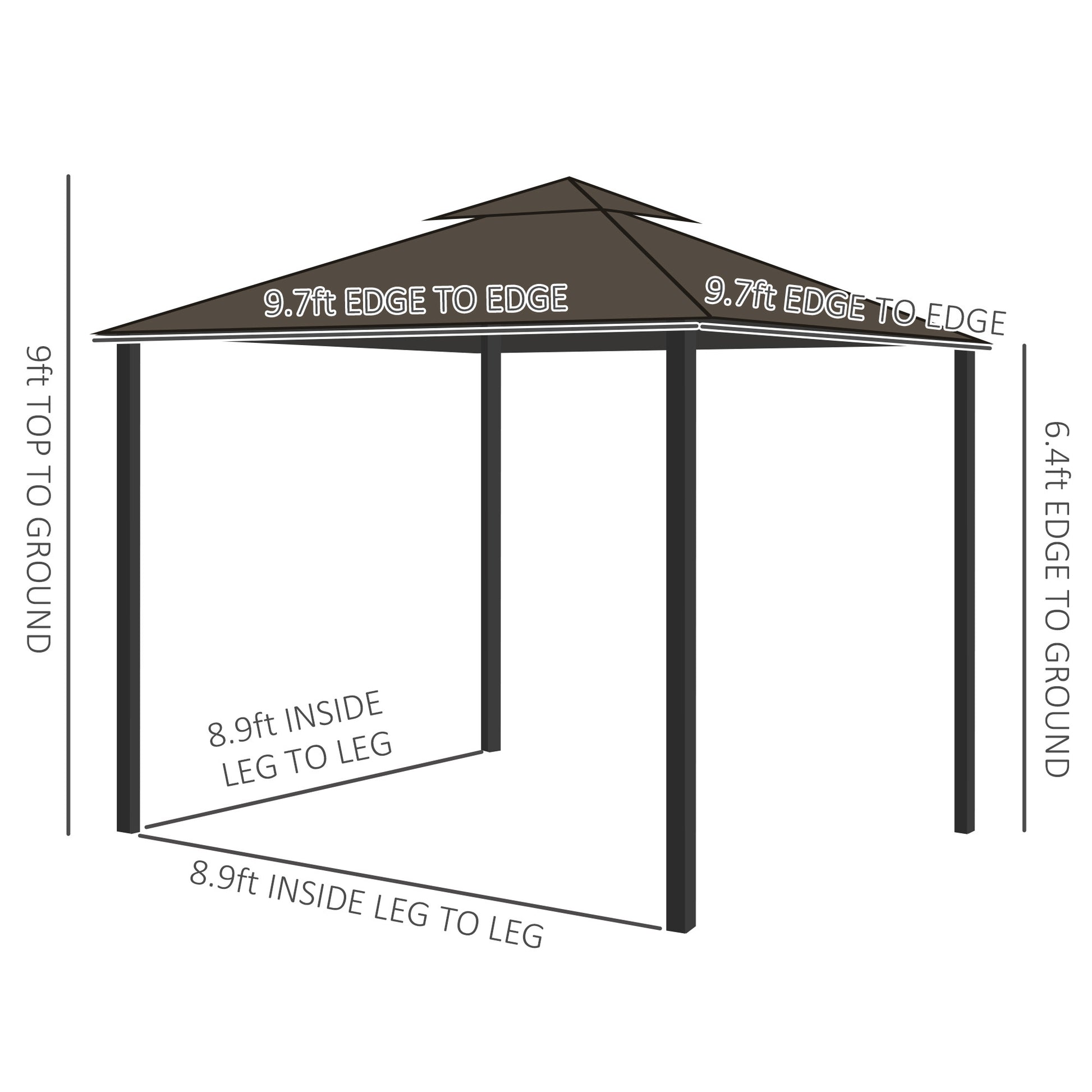 10' X 10' Patio Gazebo, Aluminum Frame Double Roof Outdoor Gazebo Canopy Shelter With Netting & Curtains, For Garden, Lawn, Backyard And Deck, Coffee Coffee Polyester