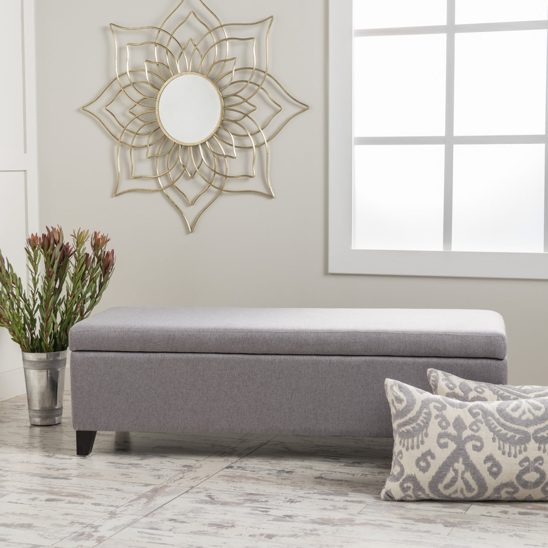 Selma Storage Ottoman V2 Light Grey Fabric