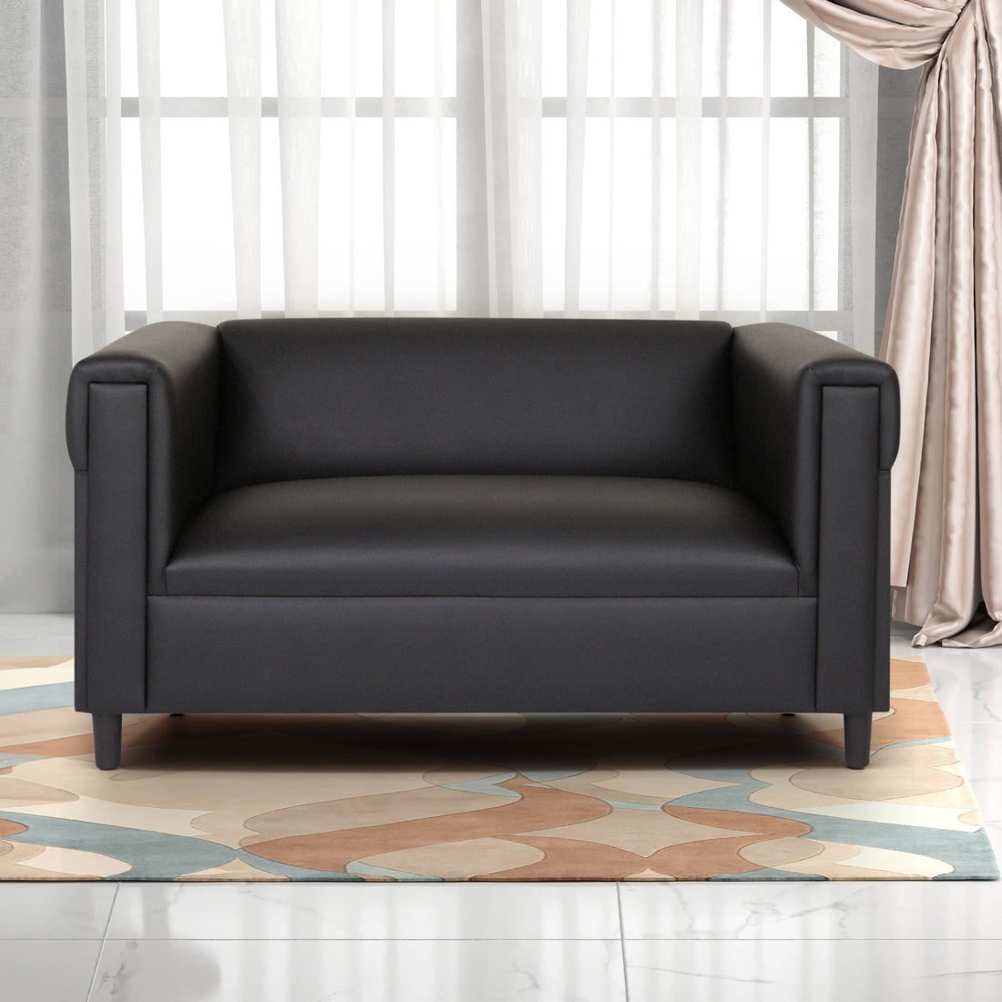 Black Broadway Faux Leather Loveseat Sofa For Living Room, Modern D Cor Beautiful Seat Mini Small Couches For Small Spaces And Bedroom With Solid Wood Frame Black Wood Foam Faux Leather