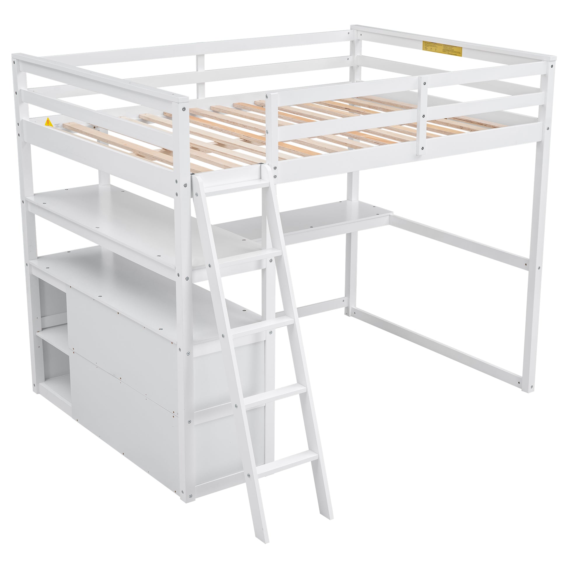 Full Size Loft Bed With Desk And Shelves,Two Built In Drawers,White Old Sku: Sm000416Aak Box Spring Not Required Full White Wood Bedroom Pine