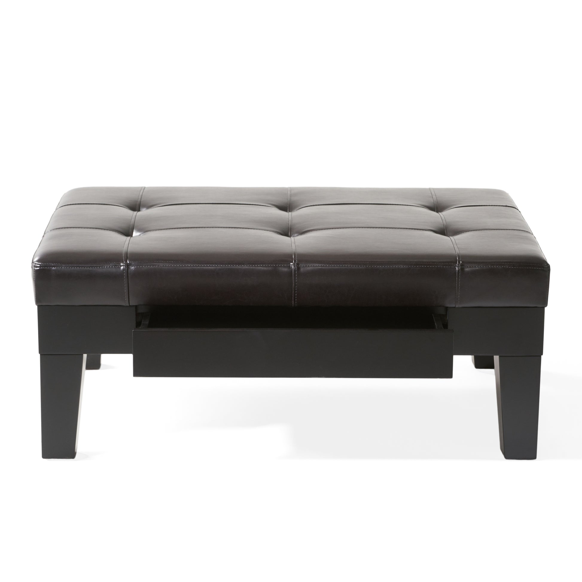 Chatham Ottoman With Drawer Dark Coffee Pu