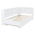 Wooden Twin Size Daybed With Twin Trundle, Daybed With Storage Shelf And Usb Charging Ports,White Twin White Wood