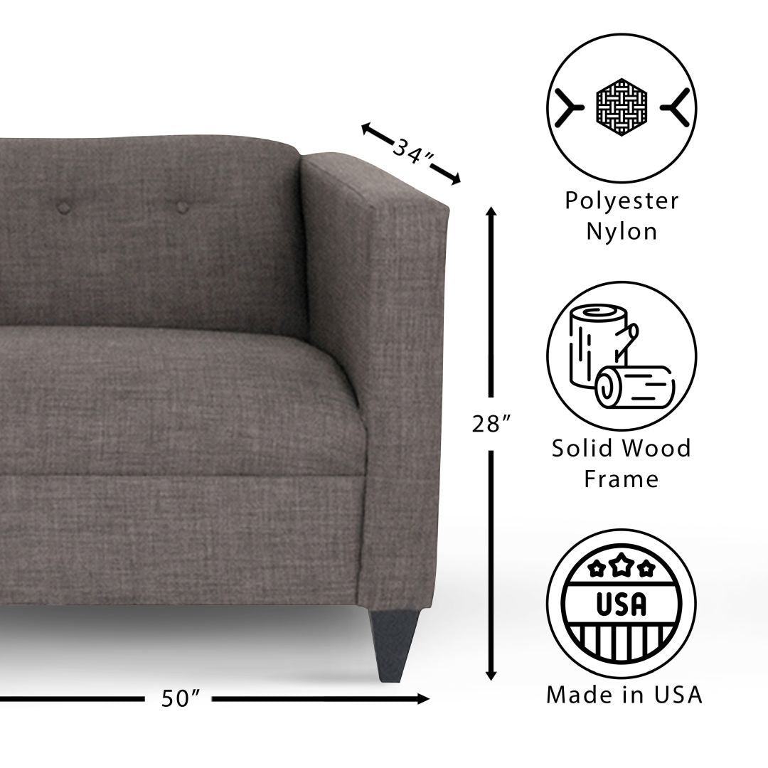 Loveseat Sofa For Living Room, Modern D Cor Beautiful Seat Mini Small Couches For Small Spaces And Bedroom With Solid Wood Frame Marlow Asphalt, Polyester Nylon Dark Gray Wood Foam Polyester