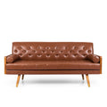 Adelaide Mid Century Modern Tufted Sofa With Rolled Accent Pillows Light Brown Pu