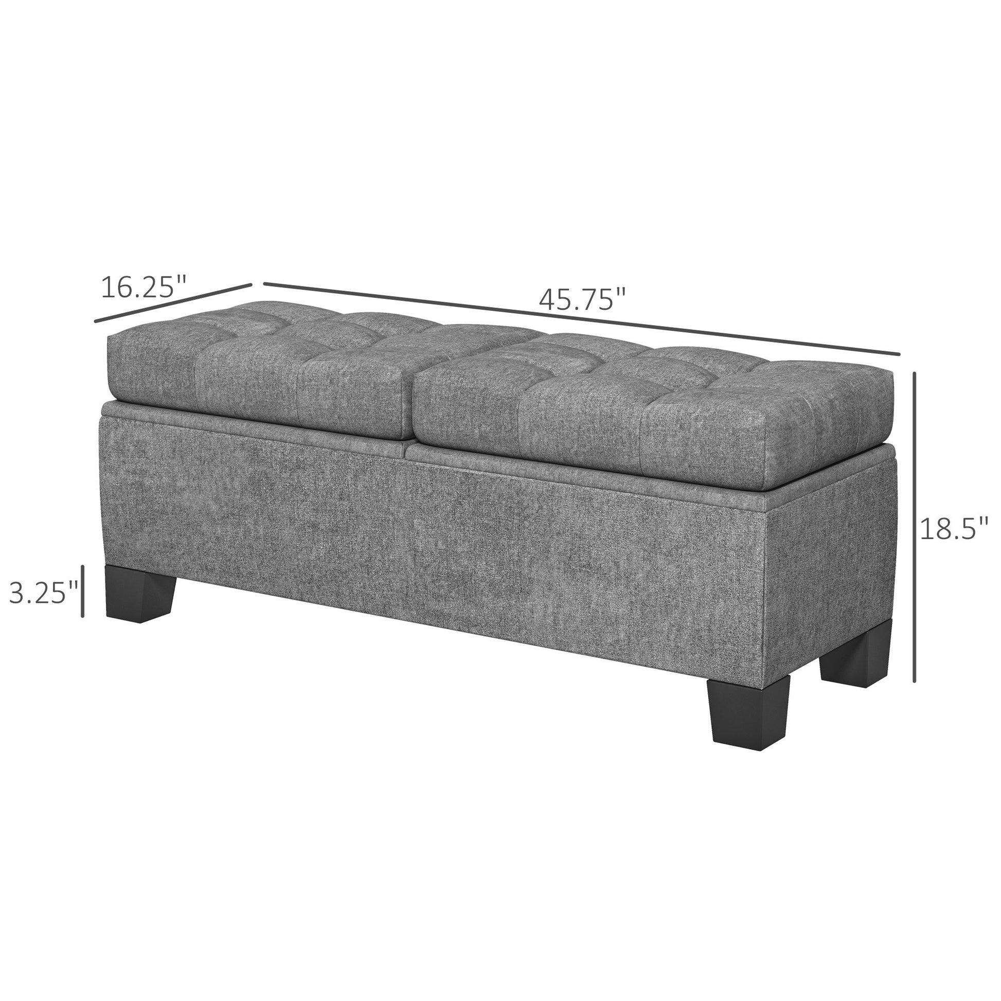 46" Storage Ottoman Bench, Upholstered End Of Bed Bench With Steel Frame, Button Tufted Storage Bench With Safety Hinges For Living Room, Entryway, Bedroom, Gray Gray Foam