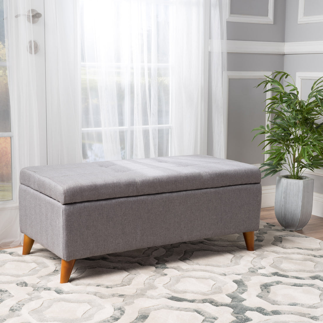 Storage Ottoman Grey Fabric