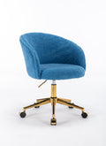 Hengming Golden Foot Office Chair, Modern Armchair, Height Adjustable, Rotary Cosmetic Chair, For Bedroom,Set Of 1 Blue Wool