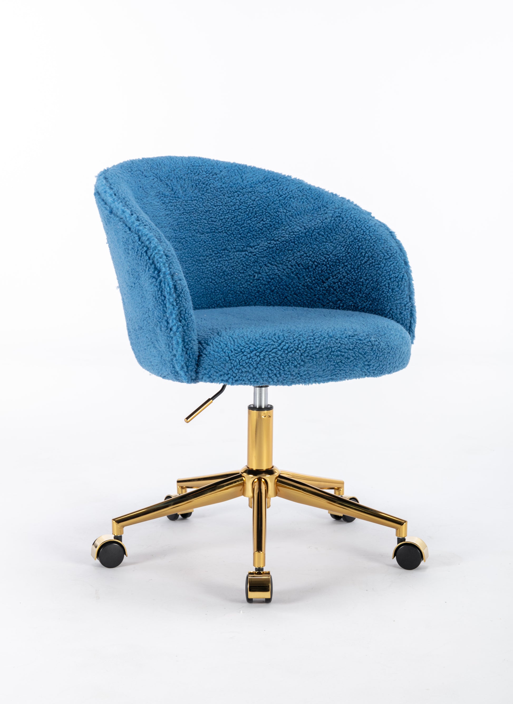 Hengming Golden Foot Office Chair, Modern Armchair, Height Adjustable, Rotary Cosmetic Chair, For Bedroom,Set Of 1 Blue Wool