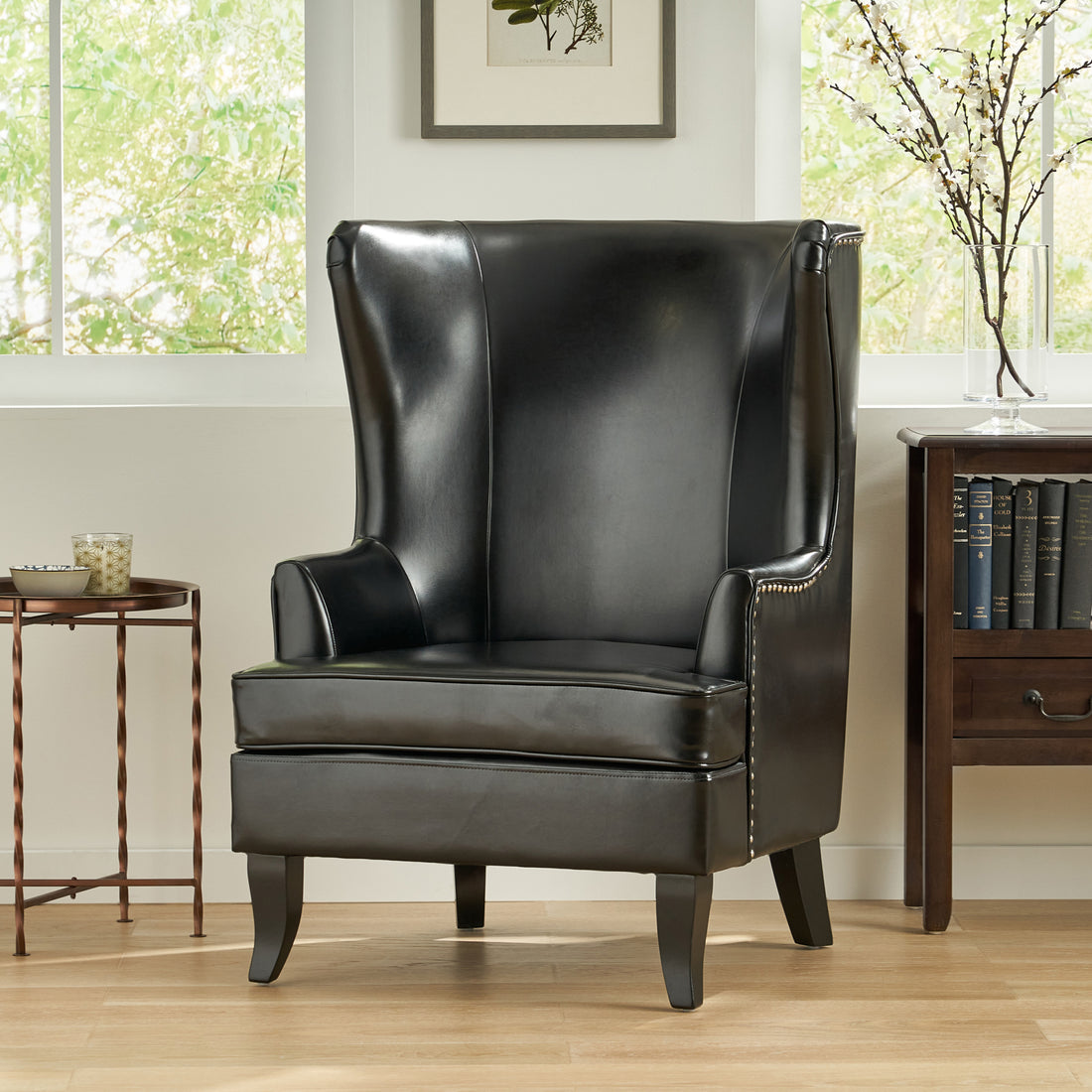 Canterbury Hi Back Wing Chair Black Leather