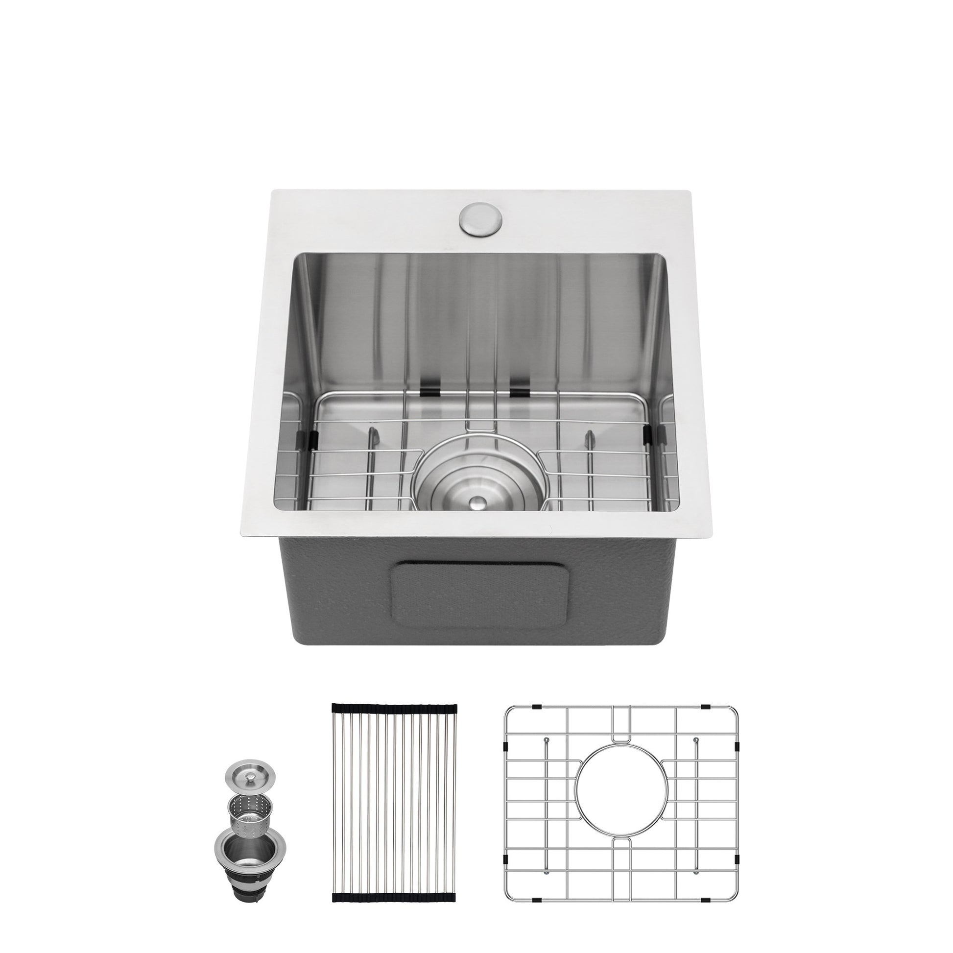 Stainless Steel Drop In Kitchen Sink 15 Inch Drop In Topmount Sinks 16 Gauge 15X15X9" Brushed Nickel Stainless Steel