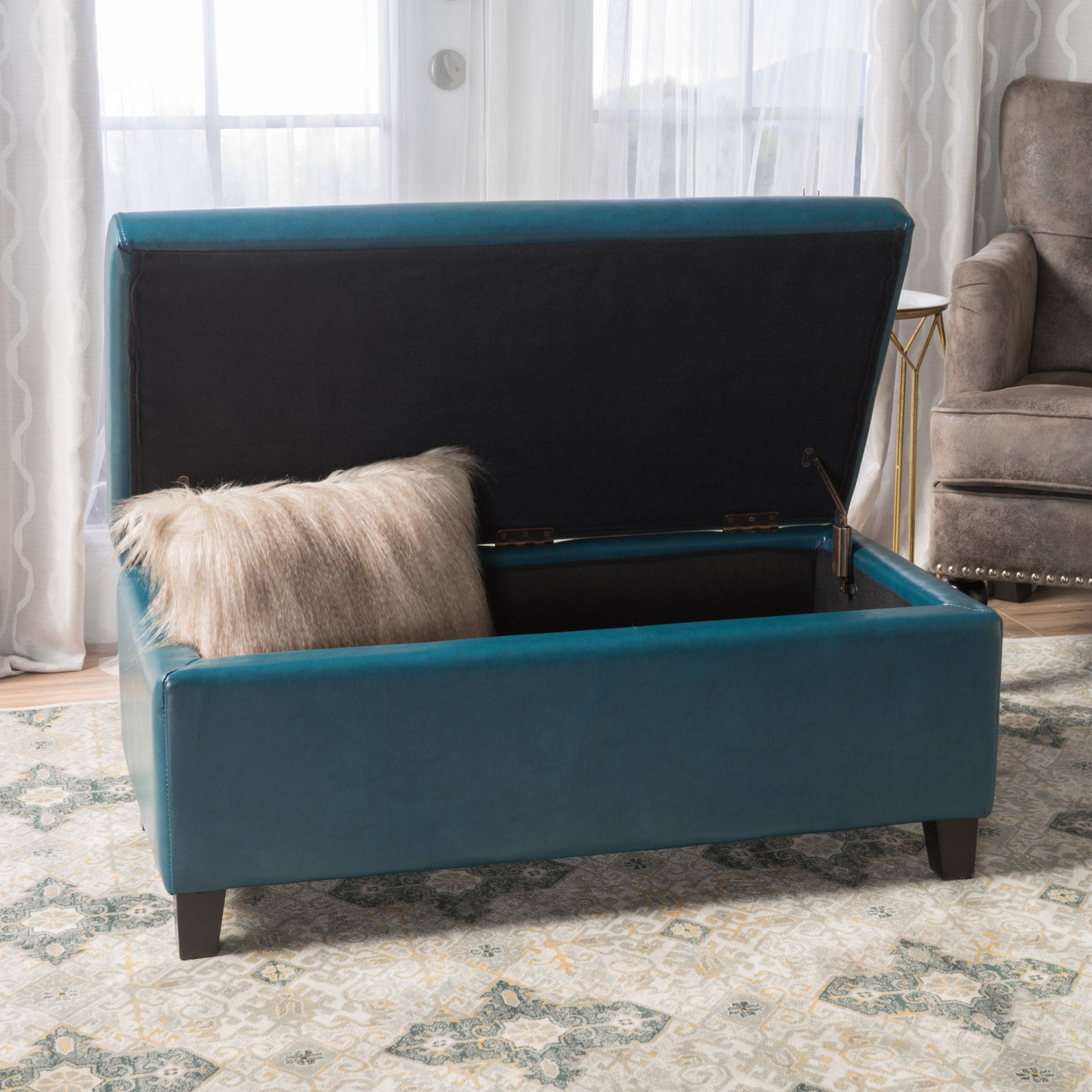 Storage Ottoman Teal Pu