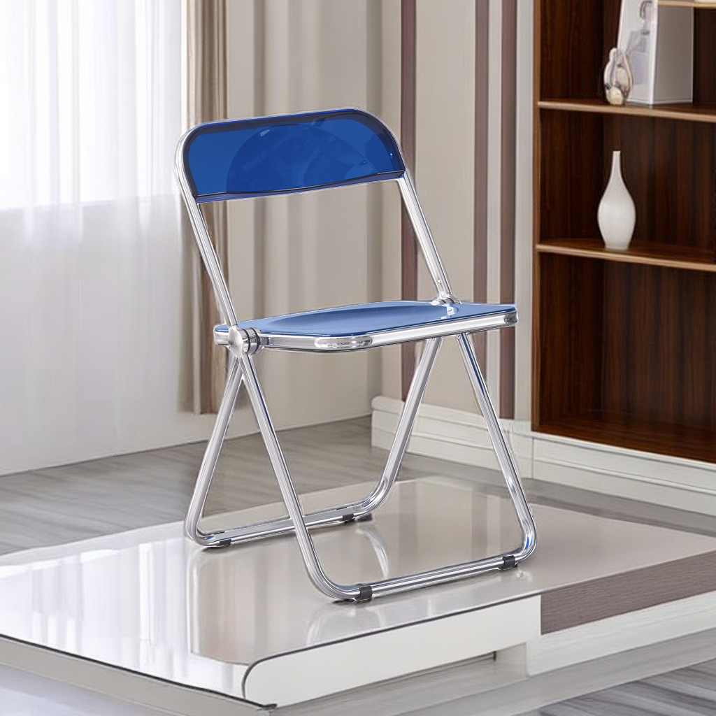 Blue Clear Transparent Folding Chair Chair Pc Plastic Living Room Seat Blue Steel
