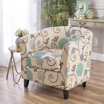 Plaza Club Chair White Blue Fabric