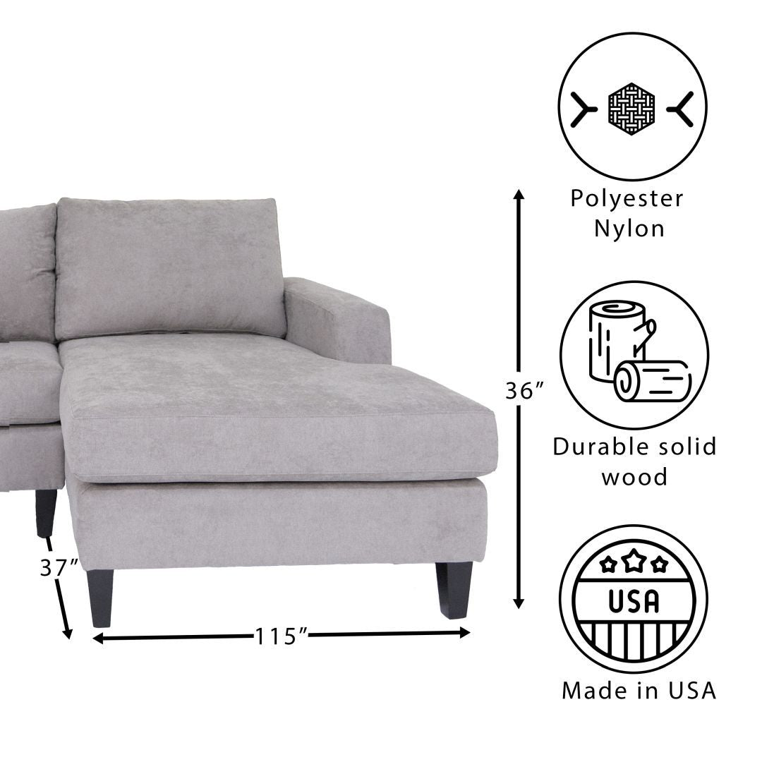 Grey L Shaped Sectional Sofas For Living Room, Modern Sectional Couches For Bedrooms, Apartment With Solid Wood Frame Polyester Nylon, Left Facing Grey Wood Foam Polyester