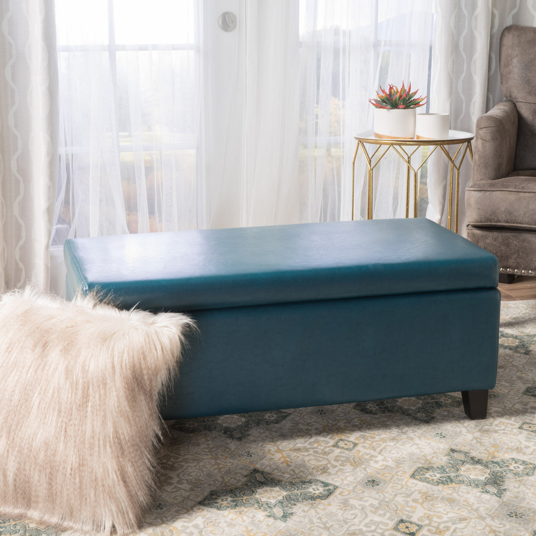 Storage Ottoman Teal Pu