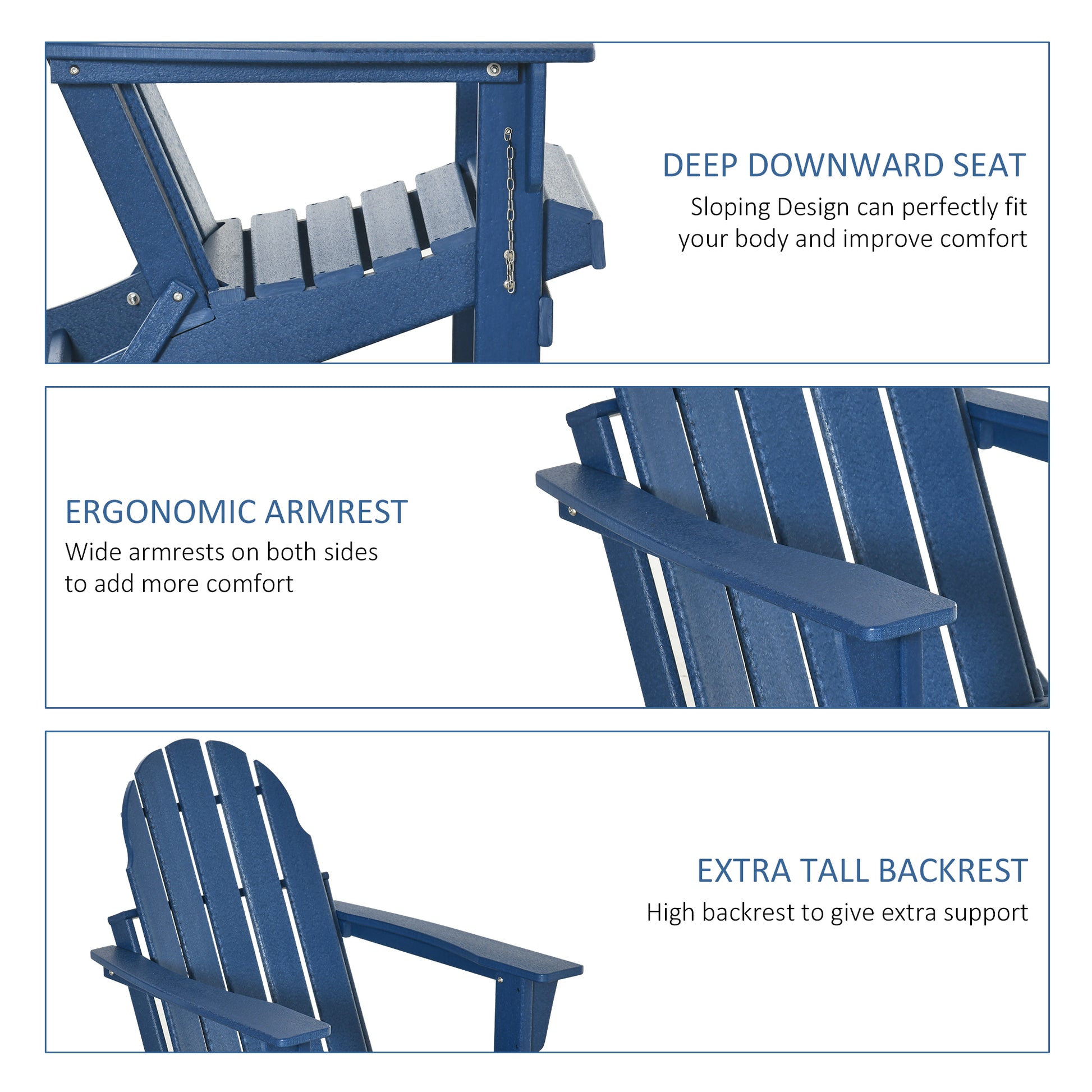 Folding Adirondack Chair, Faux Wood Patio & Fire Pit Chair, Weather Resistant Hdpe For Deck, Outside Garden, Porch, Backyard, Blue Blue Hdpe