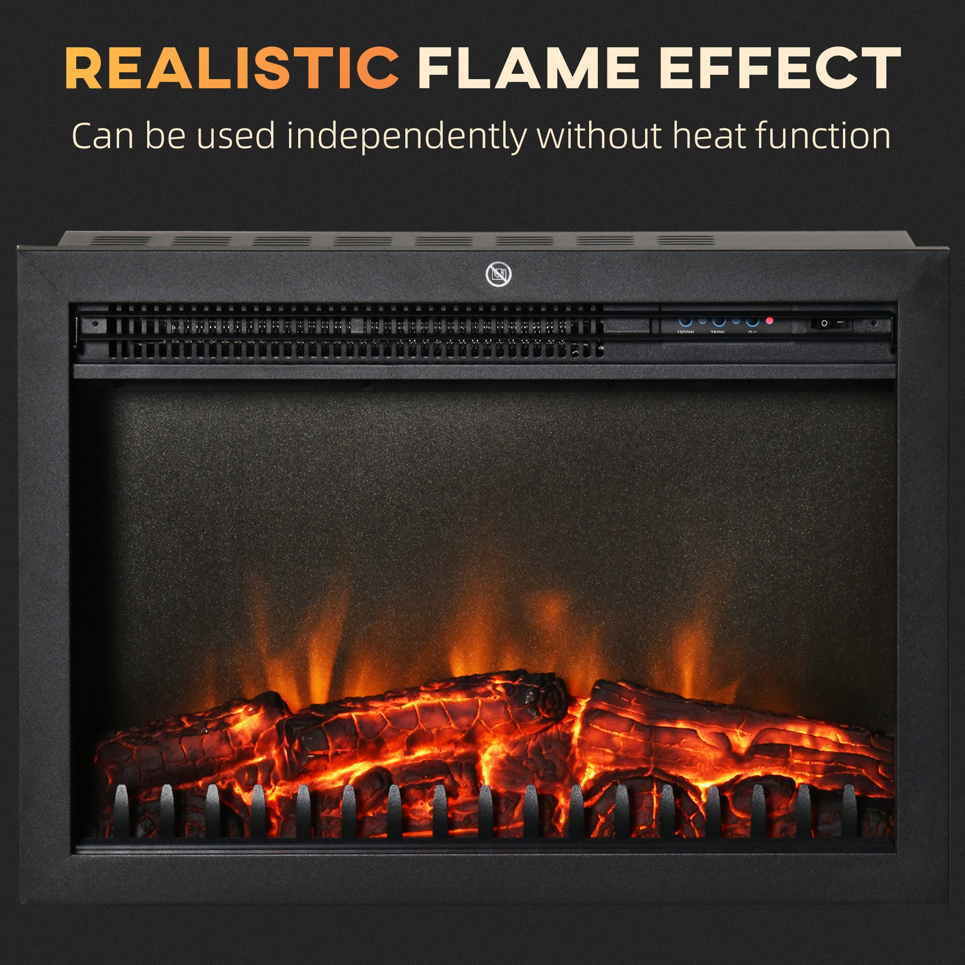 24" Electric Fireplace Insert, Retro Recessed Fireplace Heater With Realistic Flame, Remote Control And Adjustable Brightness, 750 1500W, Black Black Steel