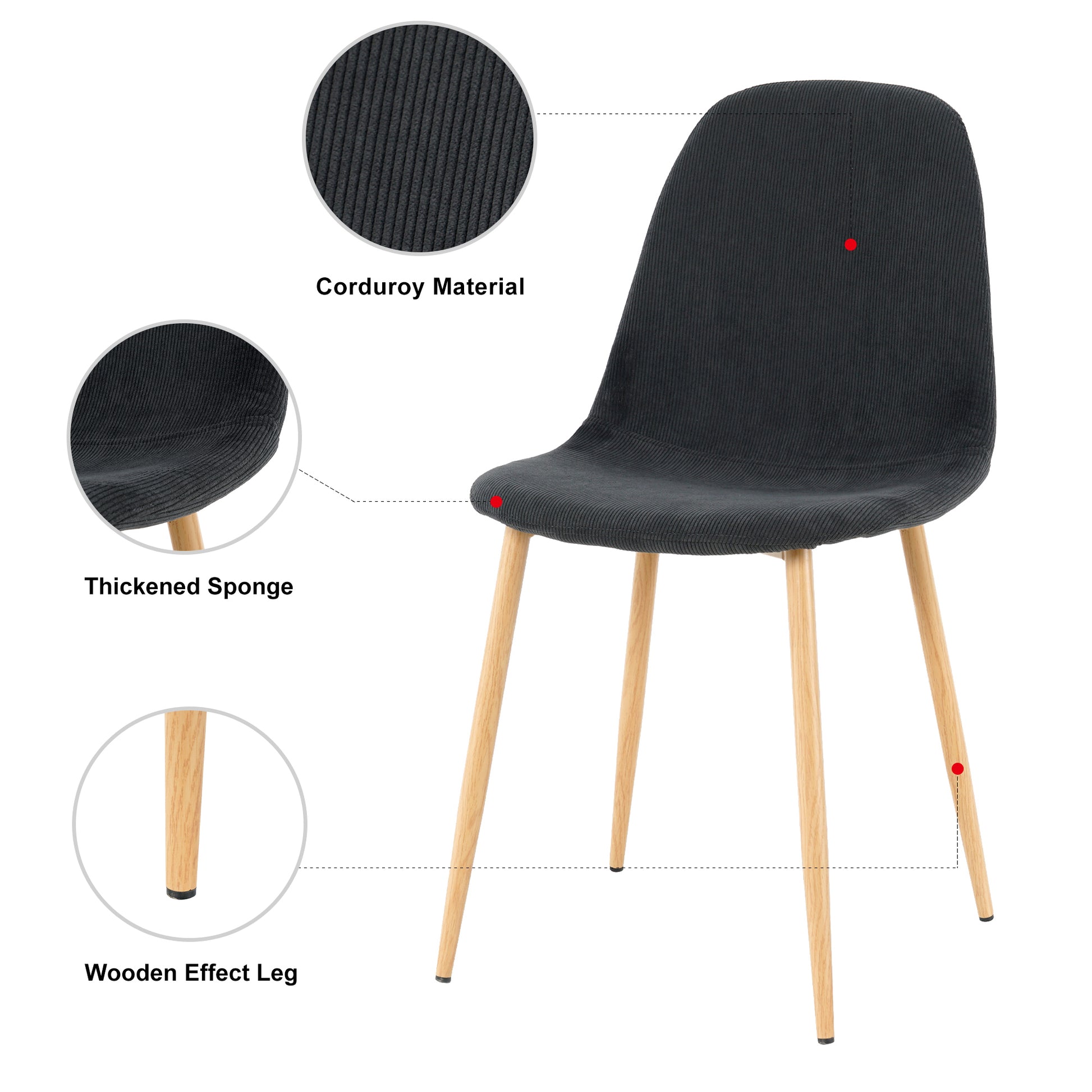Deep Grey Modern Fabric Chairs With Wood Transfer Metal Leg Set Of 4 Dark Gray Metal