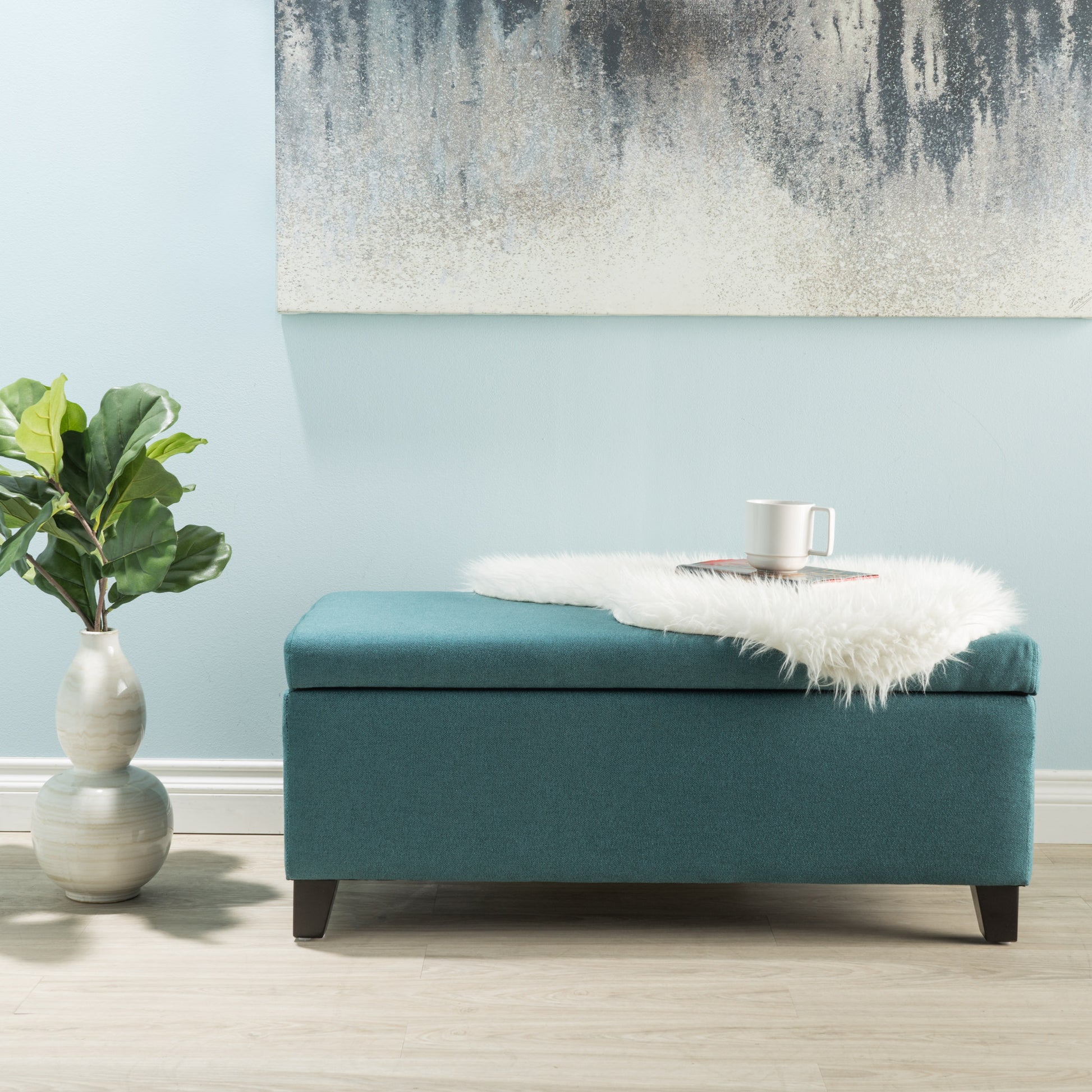 Storage Ottoman Teal Fabric