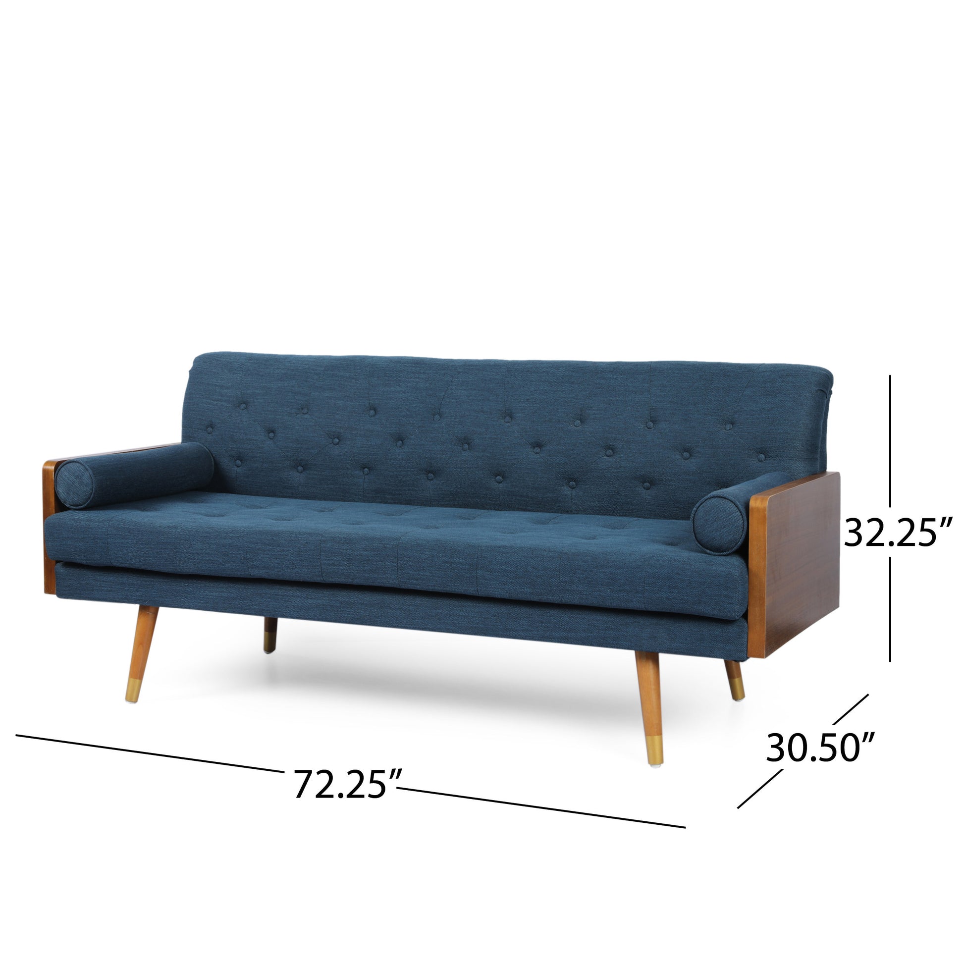 Aidan Mid Century Modern Tufted Fabric Sofa Navy Blue Fabric