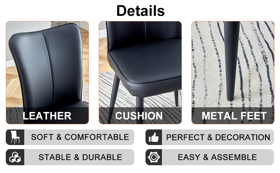 Table And Chair Set. 1 Table And 4 Black Chairs. Glass Dining Table With 0.31 Inch Tempered Glass Tabletop And Black Coated Metal Legs. Equipped With Black Pu Chairs 1123 008 Transparent Glass