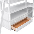 Full Size Loft Bed With Desk And Shelves,Two Built In Drawers,White Old Sku: Sm000416Aak Box Spring Not Required Full White Wood Bedroom Pine