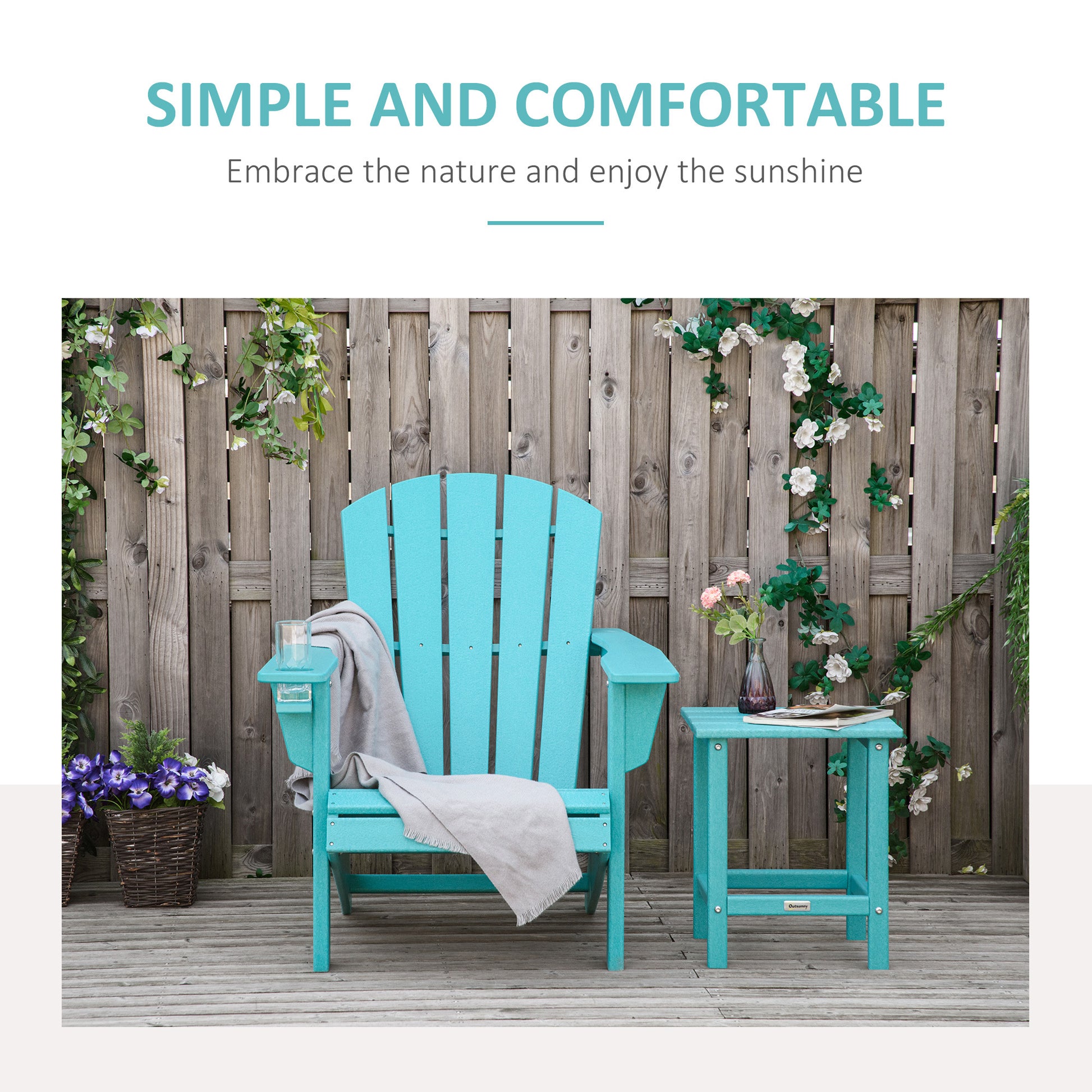 Hdpe All Weather Outdoor Adirondack Chair With Cup Holder, Fire Pit Chair For Backyard, Deck, Lawn, Garden, 330Lbs Capacity, Light Blue Blue Hdpe