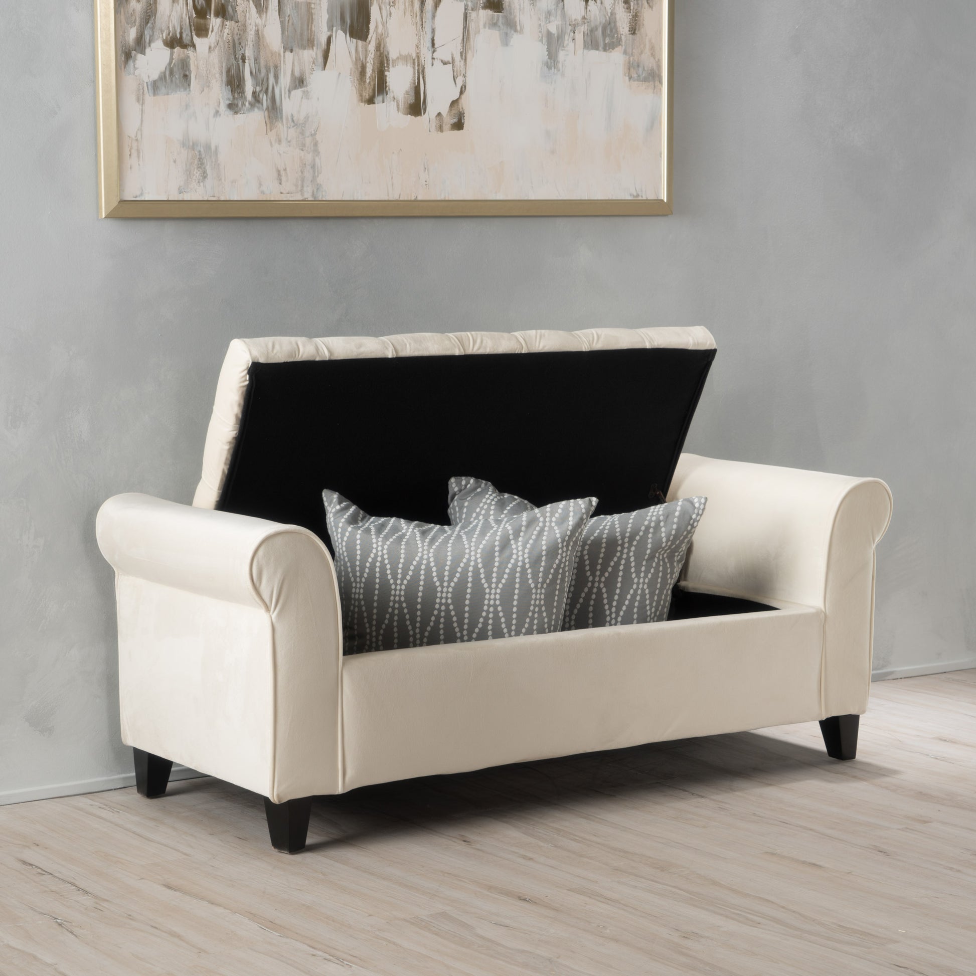 Hayes Armed Storage Bench Ivory Velvet