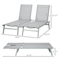 Chaise Lounge Pool Chairs Set Of 2, Aluminum Outdoor Sun Tanning Chairs With Five Position Reclining Back, Shelf &Mesh For Beach, Yard, Patio, Light Gray Gray Metal