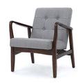 Mid Century Modern Fabric Club Chair With Wood Frame, Grey And Dark Espresso Grey Fabric