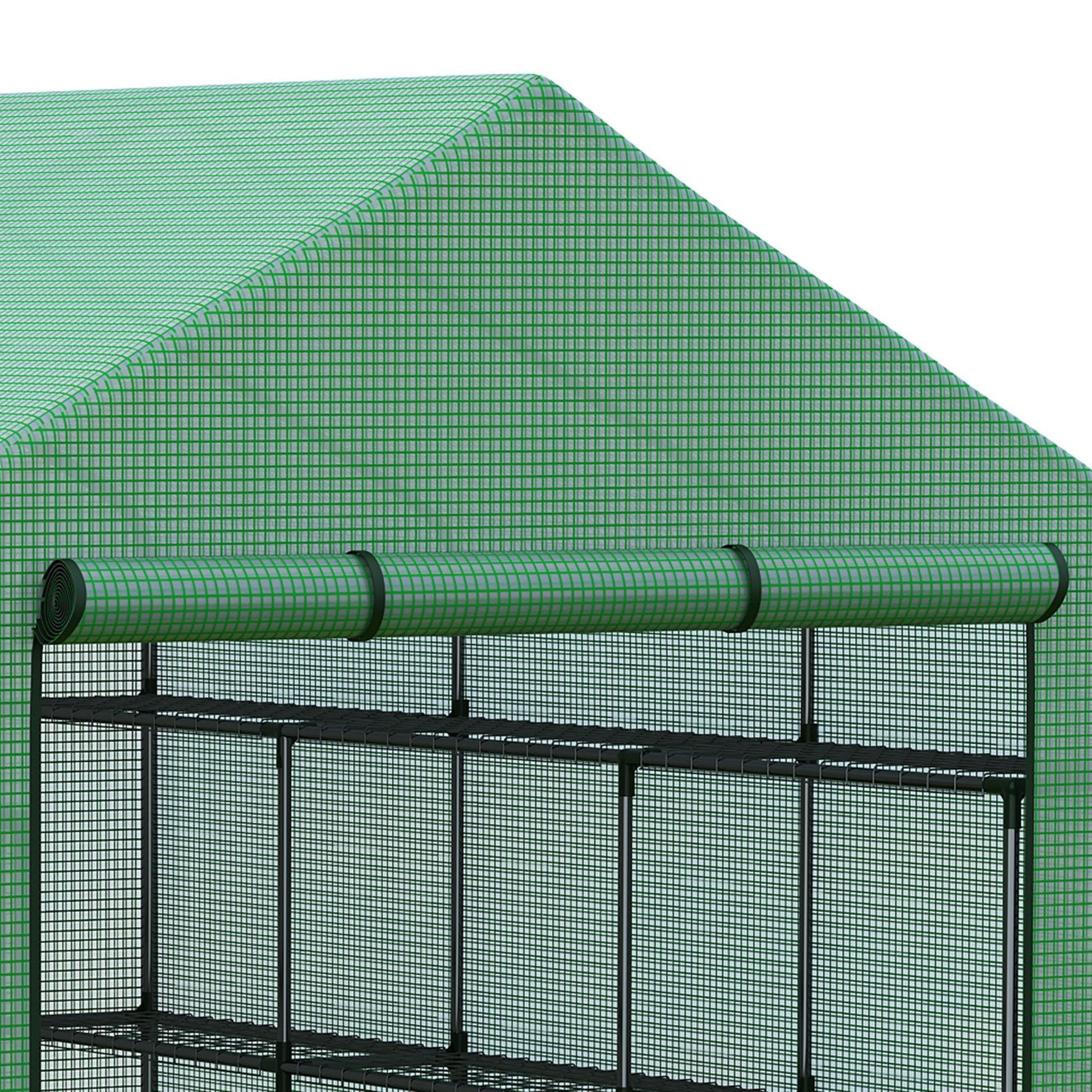 Walk In Greenhouse For Outdoors With Roll Up Zipper Door, 18 Shelves, Pe Cover, Small & Portable Build, Heavy Duty Humidity Seal, 95.25" X 70.75" X 82.75", Green Green Polyethylene