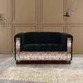 Black Velvet Loveseat Sofa For Living Room With Leopard Print, Modern D Cor Beautiful Seat Mini Small Couches For Small Spaces And Bedroom With Solid Wood Frame Black Wood Foam Velvet