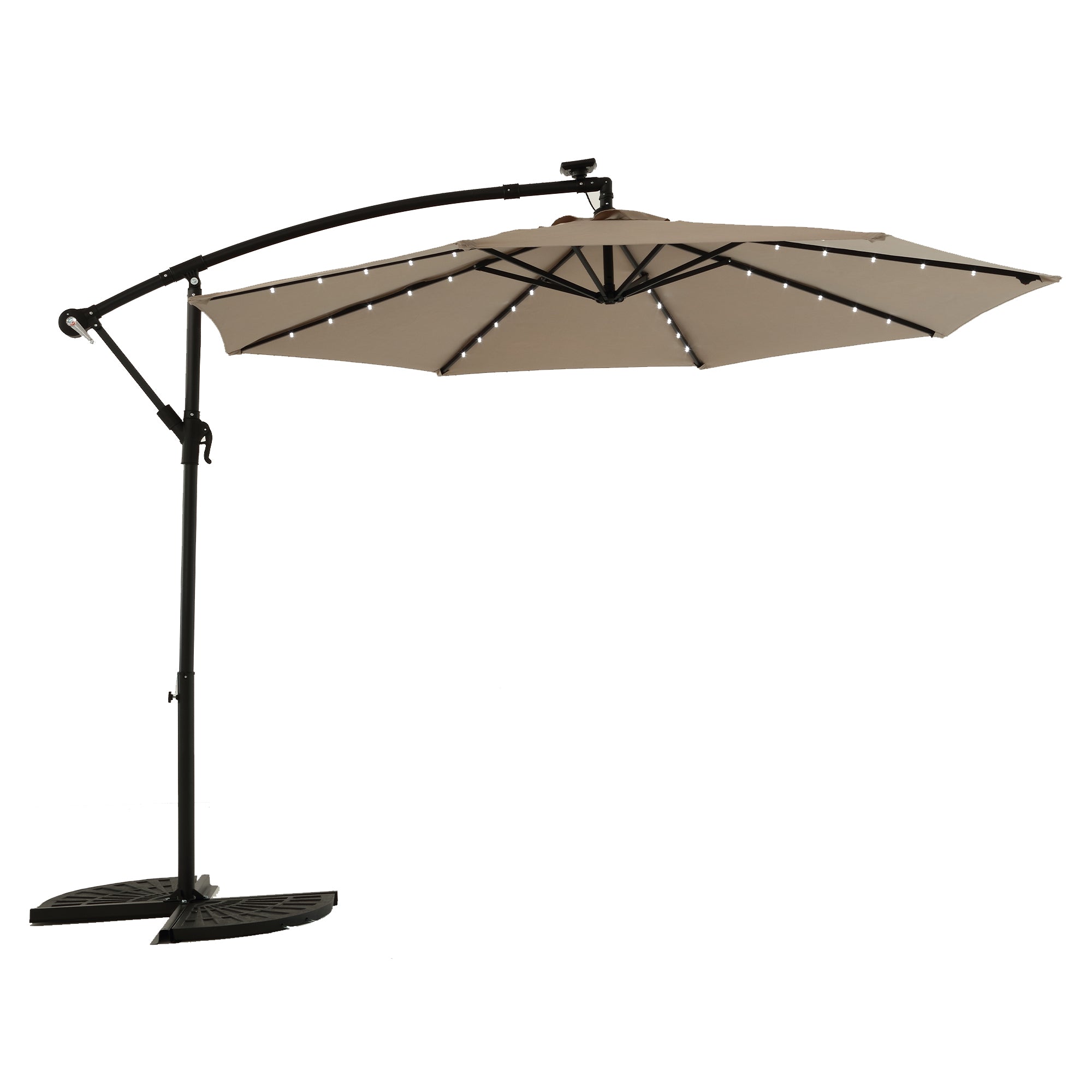 10Ft Solar Led Offset Hanging Market Patio Umbrella Khaki No Khaki Garden & Outdoor Steel
