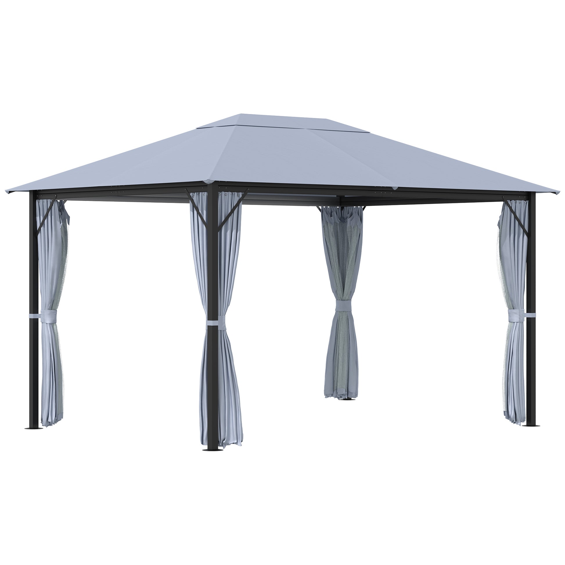 10' X 13' Patio Gazebo, Aluminum Frame, Outdoor Gazebo Canopy Shelter With Netting & Curtains, Garden, Lawn, Backyard And Deck, Gray Grey Metal