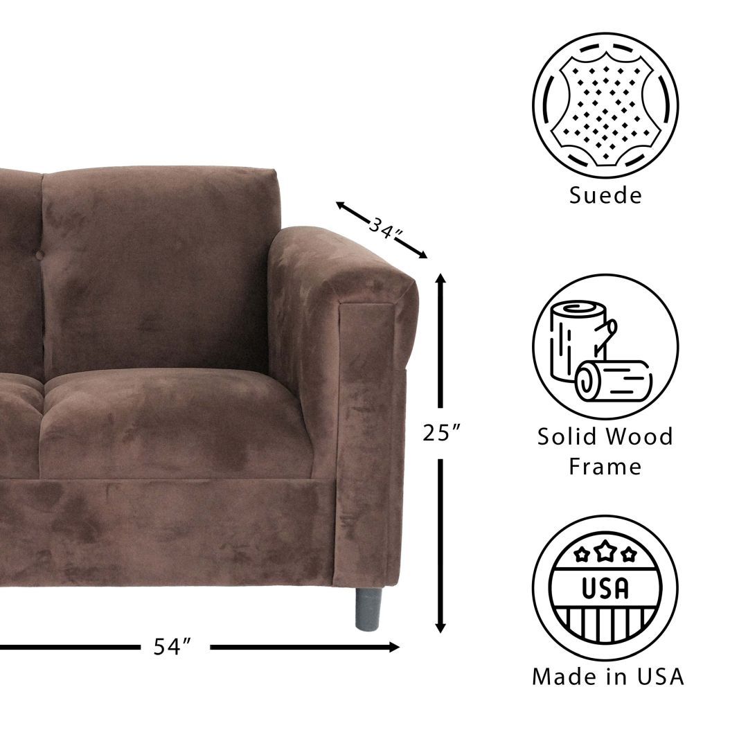 Dark Brown Suede Loveseat Sofa For Living Room, Modern D Cor Beautiful Seat Mini Small Couches For Small Spaces And Bedroom With Solid Wood Frame Dark Brown Wood Foam Suede