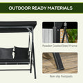 3 Seat Patio Swing Chair, Porch Swing Glider With Cushion, 3 Throw Pillows & Adjustable Canopy For Porch, Garden, Poolside, Backyard, Black Black Steel